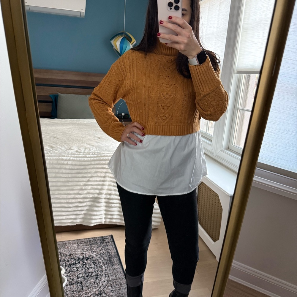 Vigoss Yellow Cowl Neck Sweater with Long Sleeves and Knit Texture